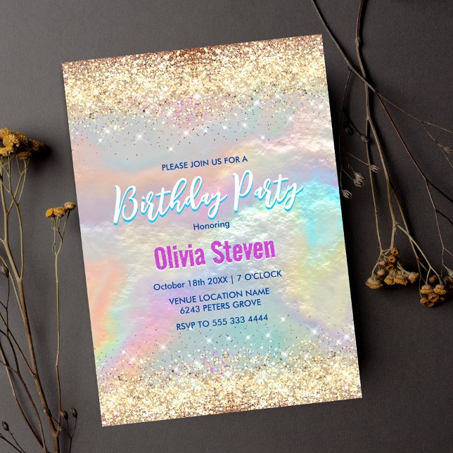 Cute iridescent faux guld glitter inbjudningar (Skapare uppladdad)