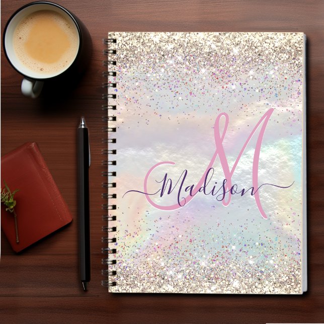 Cute iridescent faux guld glitter monogram anteckningsbok (Skapare uppladdad)