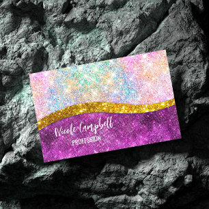 Cute iridescent fuchsia guld faux glitter monogram magnetiska visitkort
