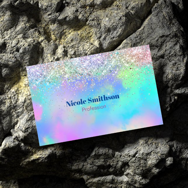Cute iridescent hologragram glitter monogram magnetiska visitkort (Skapare uppladdad)