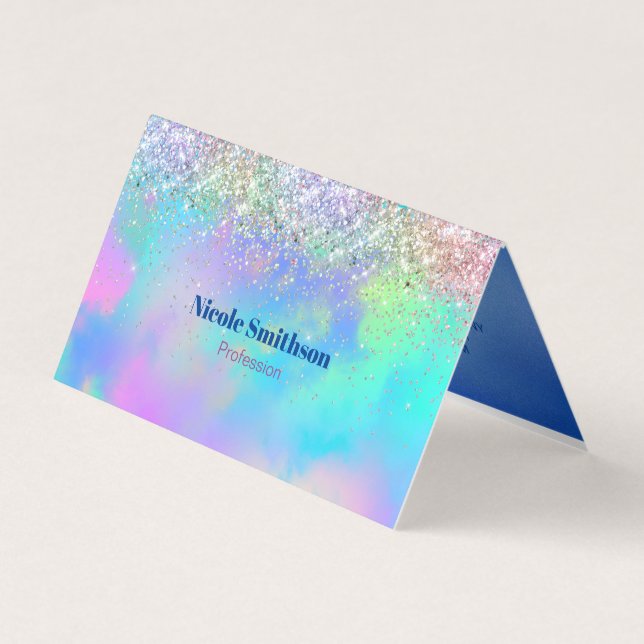 Cute iridescent hologragram glitter monogram visitkort (Framsida)