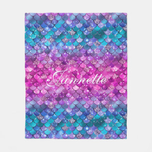 Cute Iridescent Lila Sjöjungfru Faux Glitter Fleecefilt