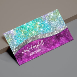 Cute iridescent lila teal faux glitter monogram magnetiska visitkort