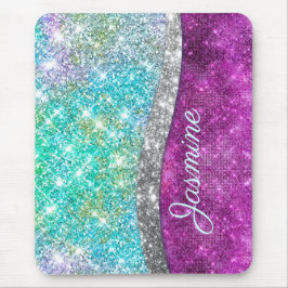 Cute iridescent lila teal faux glitter monogram musmatta