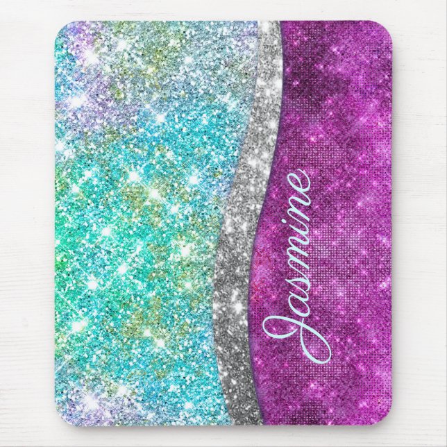 Cute iridescent lila teal faux glitter monogram musmatta (Framsidan)