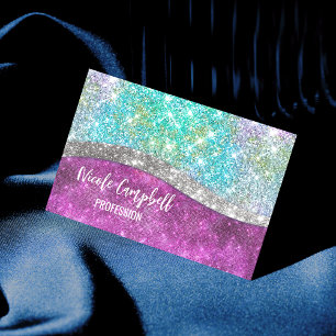 Cute iridescent lila teal faux glitter monogram visitkort