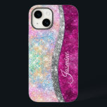 Cute iridescent rosa silver faux glitter monogram<br><div class="desc">Söt chic och elegant gigantisk härkomst glitter i enmajsregnbåge, rosa fushia silver färg för att skapa ett sött unikt gigantiskt fodral för att skydda din enhet. Vacker, modern och coola täckning för den trendviga och konsthundande höftledaren. Den här snyggten skulle vara underbar för flickor som har sparka trendig. Visa upp...</div>
