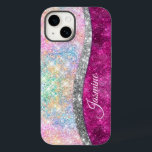 Cute iridescent rosa silver faux glitter monogram<br><div class="desc">Söt chic och elegant gigantisk härkomst glitter i enmajsregnbåge, rosa fushia silver färg för att skapa ett sött unikt gigantiskt fodral för att skydda din enhet. Vacker, modern och coola täckning för den trendviga och konsthundande höftledaren. Den här snyggten skulle vara underbar för flickor som har sparka trendig. Visa upp...</div>