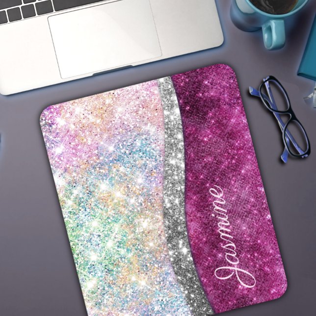 Cute iridescent rosa silver faux glitter monogram musmatta (Skapare uppladdad)