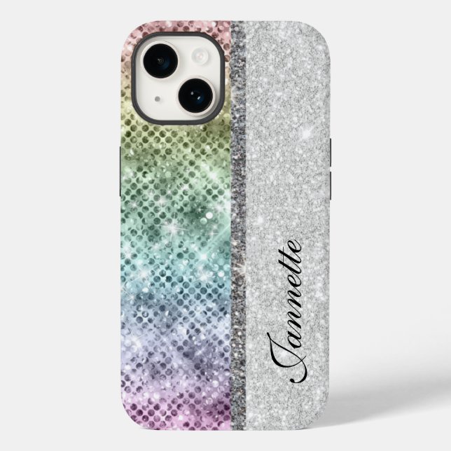 Cute Iridescent Silver Faux Glitter Monogram (Baksida)