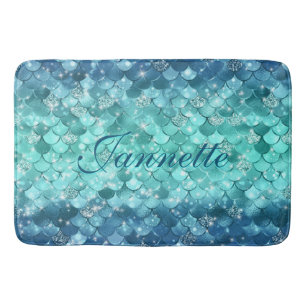 Cute Iridescent Turcos Sjöjungfru Faux Glitter Badrumsmatta