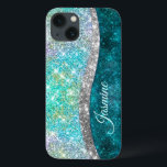 Cute iridescent turkos faux glitter monogram<br><div class="desc">Söt chic och elegant giftigt silver och iridescent faux glitter i unicorn, regnbåge, teal, aqua, turkos och grönt färg för att skapa ett sött unikt gigantiskt fodral för att skydda din enhet. Vacker, modern och coola täckning för den trendviga och konsthundande höftledaren. Den här snyggten skulle vara underbar för flickor...</div>
