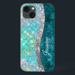 Cute iridescent turkos faux glitter monogram<br><div class="desc">Söt chic och elegant giftigt silver och iridescent faux glitter i unicorn, regnbåge, teal, aqua, turkos och grönt färg för att skapa ett sött unikt gigantiskt fodral för att skydda din enhet. Vacker, modern och coola täckning för den trendviga och konsthundande höftledaren. Den här snyggten skulle vara underbar för flickor...</div>
