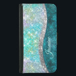 Cute iridescent turkos faux glitter monogram plånboksfodral för samsung galaxy s5<br><div class="desc">Söt chic och elegant giftigt silver och iridescent faux glitter i unicorn, regnbåge, teal, aqua, turkos och grönt färg för att skapa ett sött unikt gigantiskt fodral för att skydda din enhet. Vacker, modern och coola täckning för den trendviga och konsthundande höftledaren. Den här snyggten skulle vara underbar för flickor...</div>