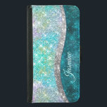 Cute iridescent turkos faux glitter monogram plånboksfodral för samsung galaxy s5<br><div class="desc">Söt chic och elegant giftigt silver och iridescent faux glitter i unicorn, regnbåge, teal, aqua, turkos och grönt färg för att skapa ett sött unikt gigantiskt fodral för att skydda din enhet. Vacker, modern och coola täckning för den trendviga och konsthundande höftledaren. Den här snyggten skulle vara underbar för flickor...</div>