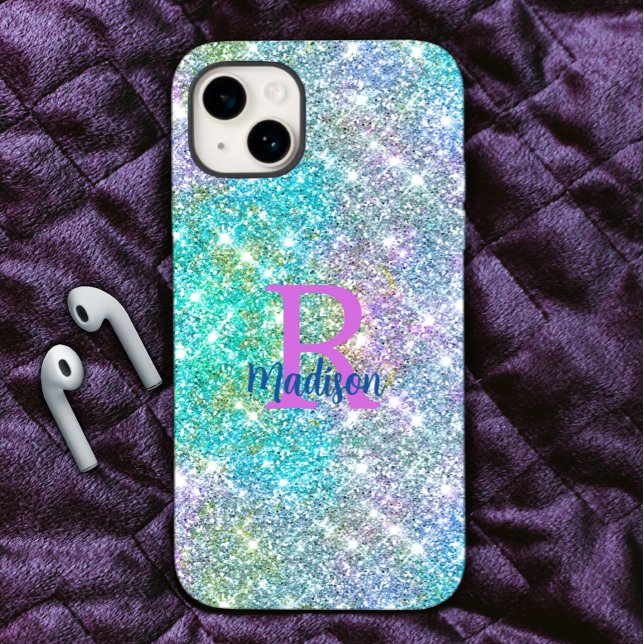 Cute iridescent unicorn blue faux glitter monogram (Skapare uppladdad)