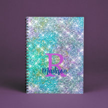 Cute iridescent unicorn blue faux glitter monogram