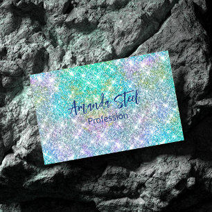 Cute iridescent unicorn blue faux glitter monogram magnetiska visitkort