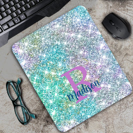 Cute iridescent unicorn blue faux glitter monogram musmatta