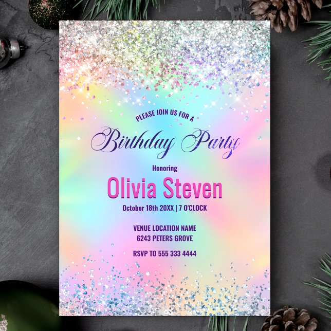 Cute iridescent unicorn faux glitter monogram inbjudningar (Skapare uppladdad)