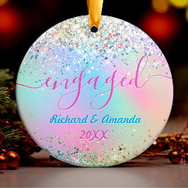 Cute iridescent unicorn glitter jul engagerad julgransprydnad keramik