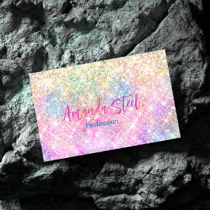 Cute iridescent unicorn guld glitter visitkort