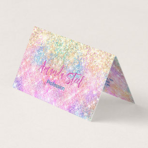 Cute iridescent unicorn guld glitter visitkort