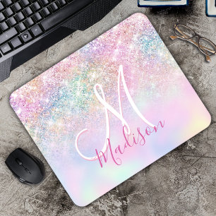 Cute iridescent unicorn ombre glitter monogram musmatta