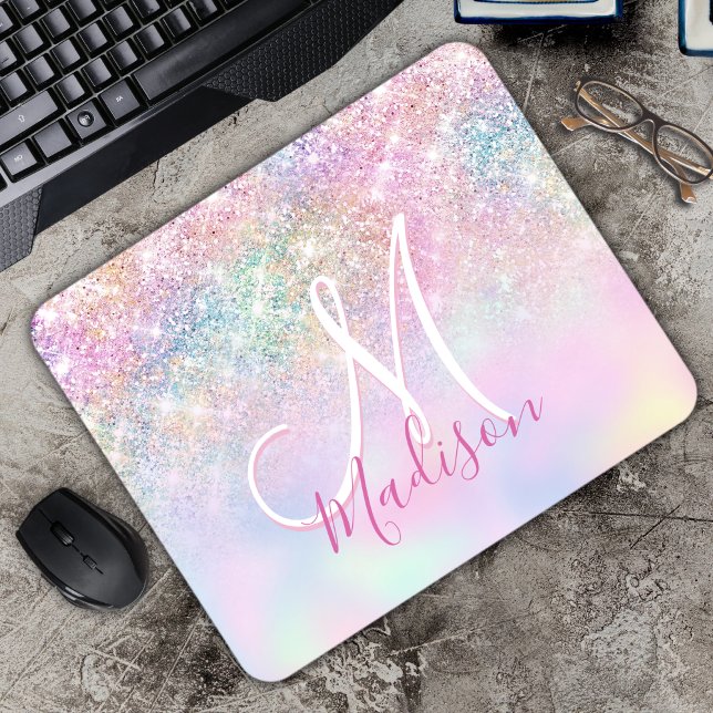 Cute iridescent unicorn ombre glitter monogram musmatta (Skapare uppladdad)
