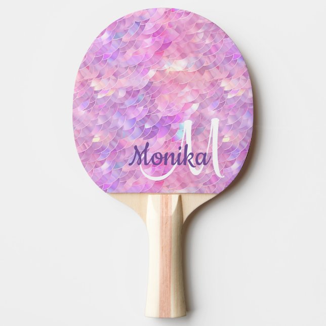 Cute Iridescent Unicorn Ombre Glitter Monogram Pingisracket (Framsidan)