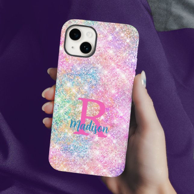 Cute iridescent unicorn rosa faux glitter monogram (Skapare uppladdad)