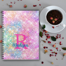 Cute iridescent unicorn rosa faux glitter monogram