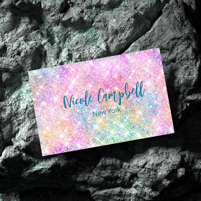 Cute iridescent unicorn rosa faux glitter monogram visitkort (Skapare uppladdad)