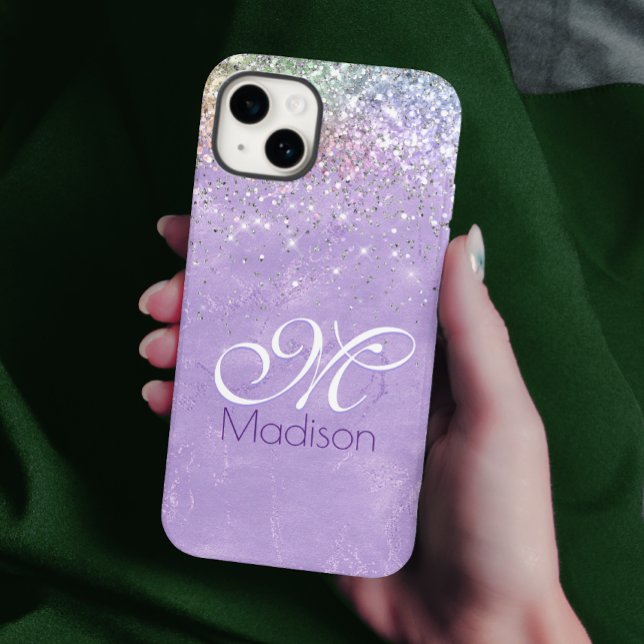 Cute irifallen lilac lila faux glitter monogram (Skapare uppladdad)