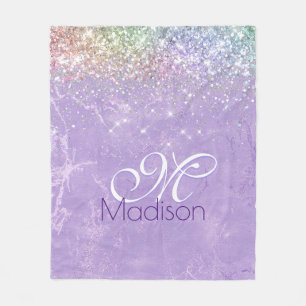 Cute irifallen lilac lila faux glitter monogram fleecefilt