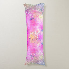 Cute irifallen silver faux glitter monogram kroppskudde