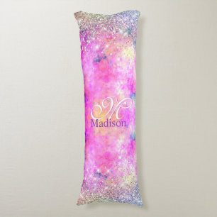 Cute irifallen silver faux glitter monogram kroppskudde