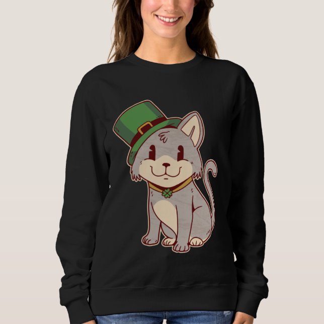 Cute Irish Cat with Top Hat  St Patricks Day Graph T Shirt (Framsida)