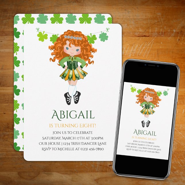 Cute Irish Dance Red Hair Girl Shamrocks Birthday Inbjudningar (Skapare uppladdad)