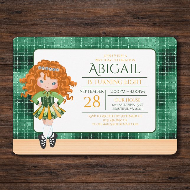 Cute Irish Dance Red Hair Girl Soft Shoe Birthday Inbjudningar (Skapare uppladdad)