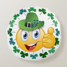 Cute Irish Emoji with Shamrock Rund Kudde