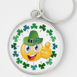 Cute Irish Emoji with Shamrock Rund Silverfärgad Nyckelring