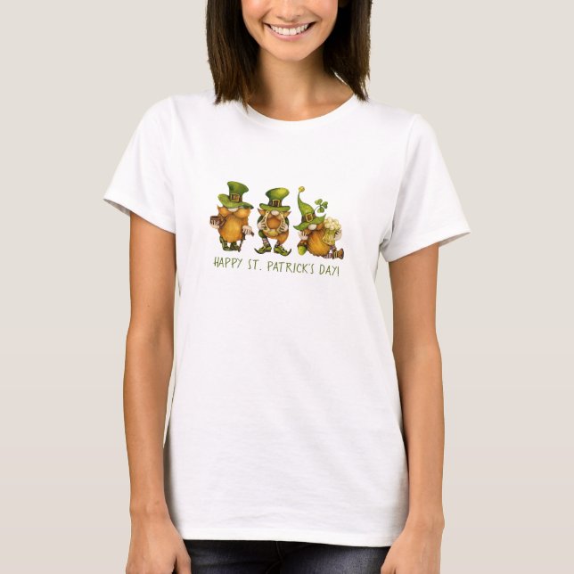 Cute Irish Gnomes Lycklig St patrick's day T Shirt (Framsida)
