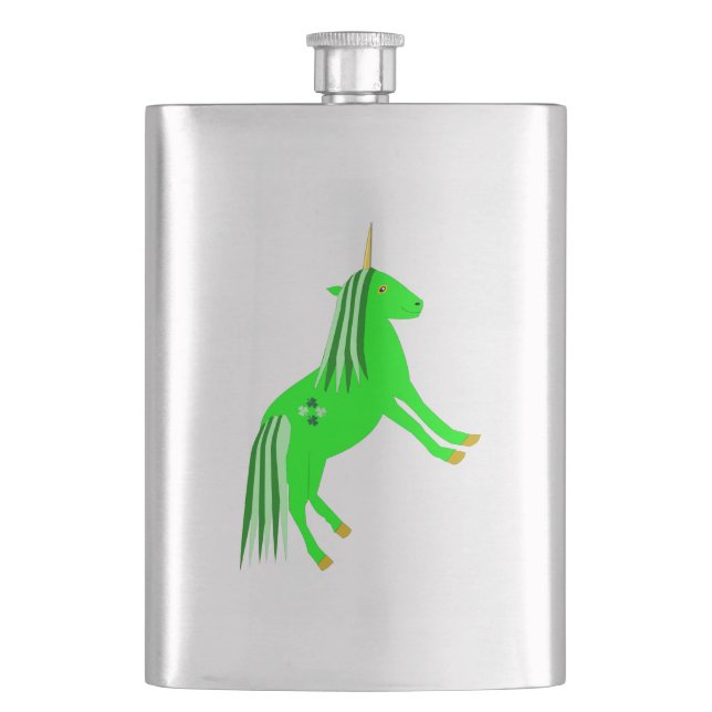 Cute Irish Grönt och Guld Unicorn Fickplunta (Framsidan)