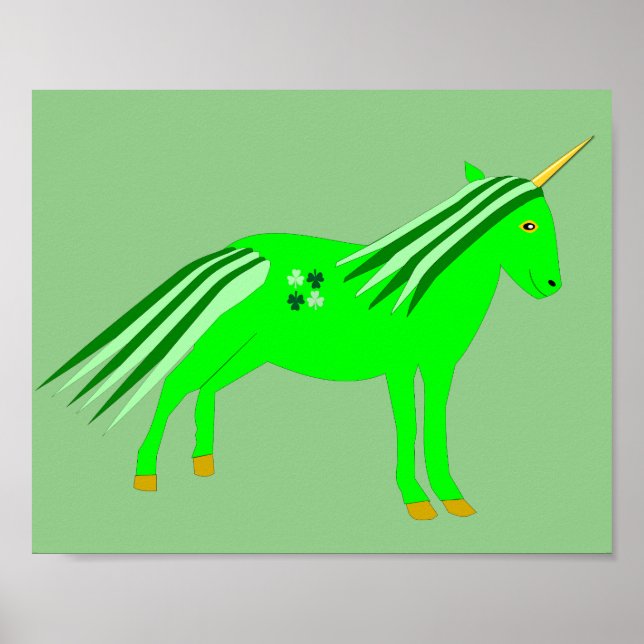 Cute Irish Grönt och Guld Unicorn Poster (Framsidan)