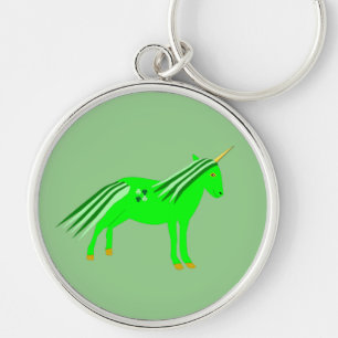 Cute Irish Grönt och Guld Unicorn Rund Silverfärgad Nyckelring