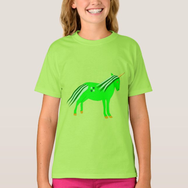 Cute Irish Grönt och Guld Unicorn T Shirt (Framsida)