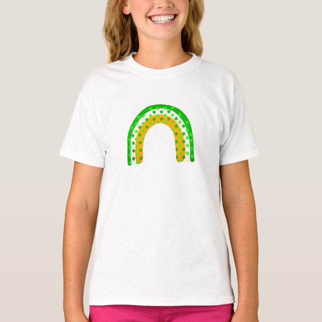 Cute Irish Klöver Grönt Rainbow Shirt för barn T (Framsida)