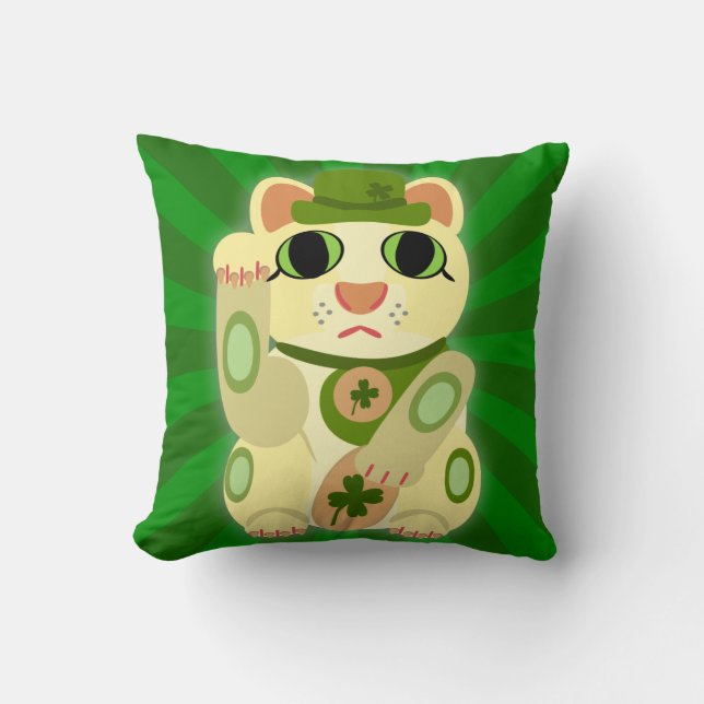Cute Irish Lucky Cat Mashup Kudde (Framsida)