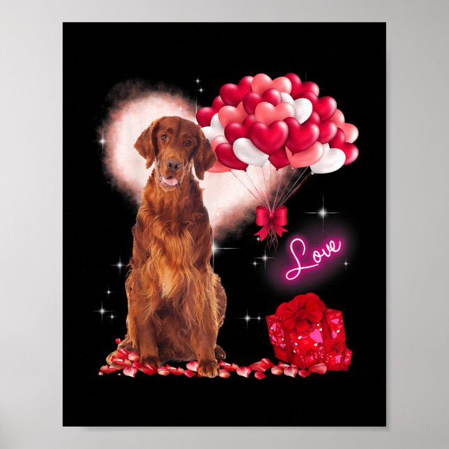 Cute Irish Setter Balloon Heart Valentines day Val Poster (Framsidan)
